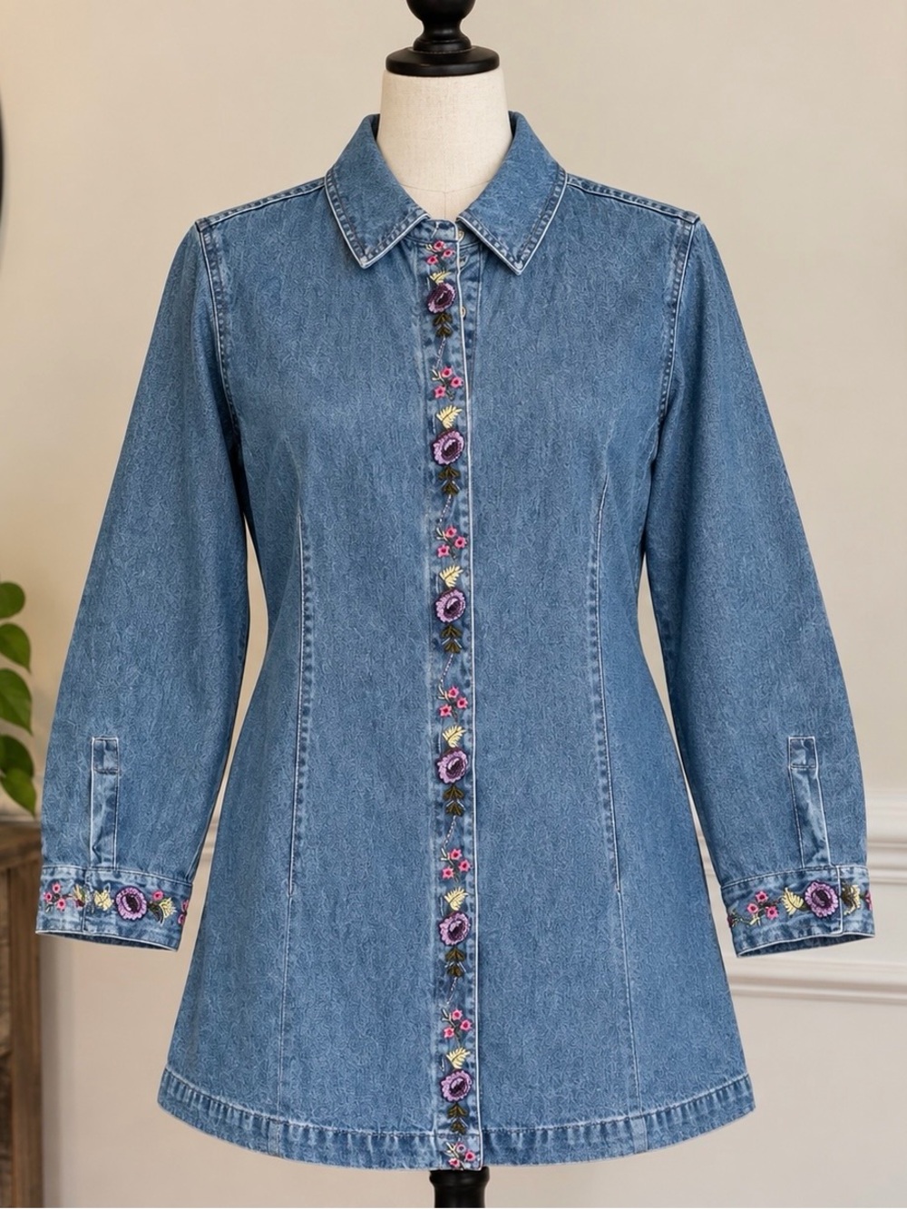 Women's Embroidered Denim Jacket - Blue